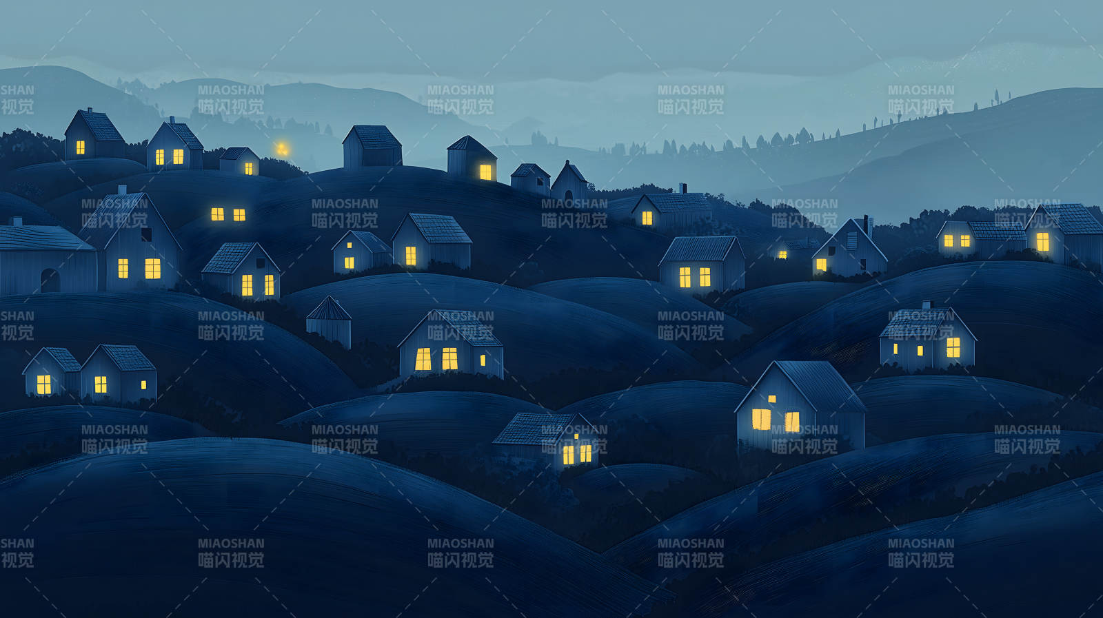 月夜下的童话村落图片