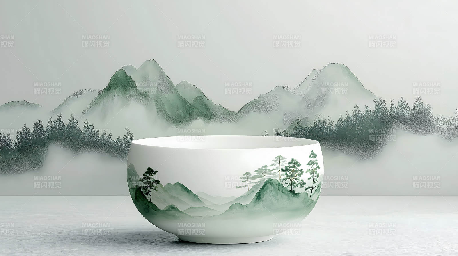 水墨意境茶碗图片