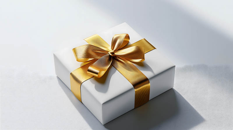 金色绸带的纯白礼物图片