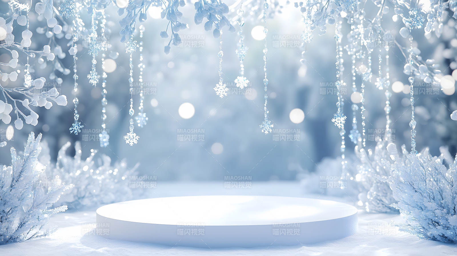 冬日雪花浪漫展台图片