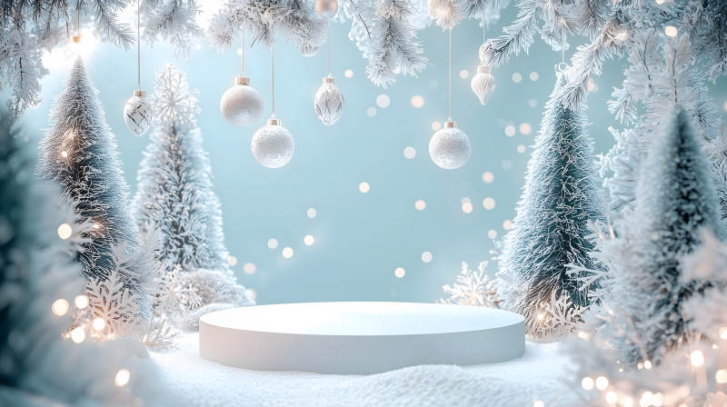 冬日雪花浪漫展台图片