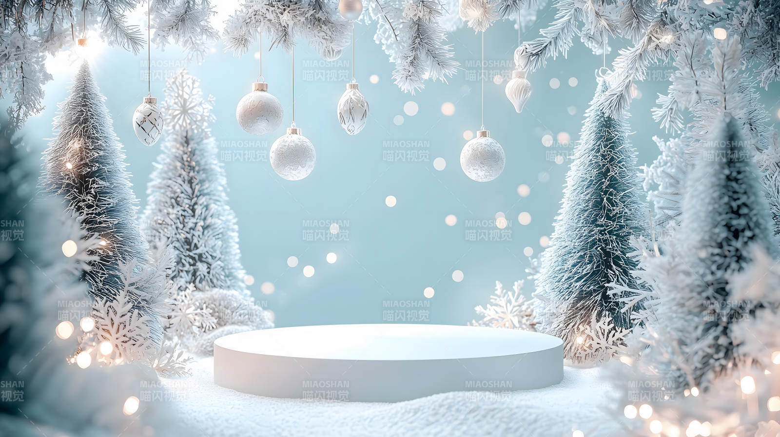 冬日雪花浪漫展台图片