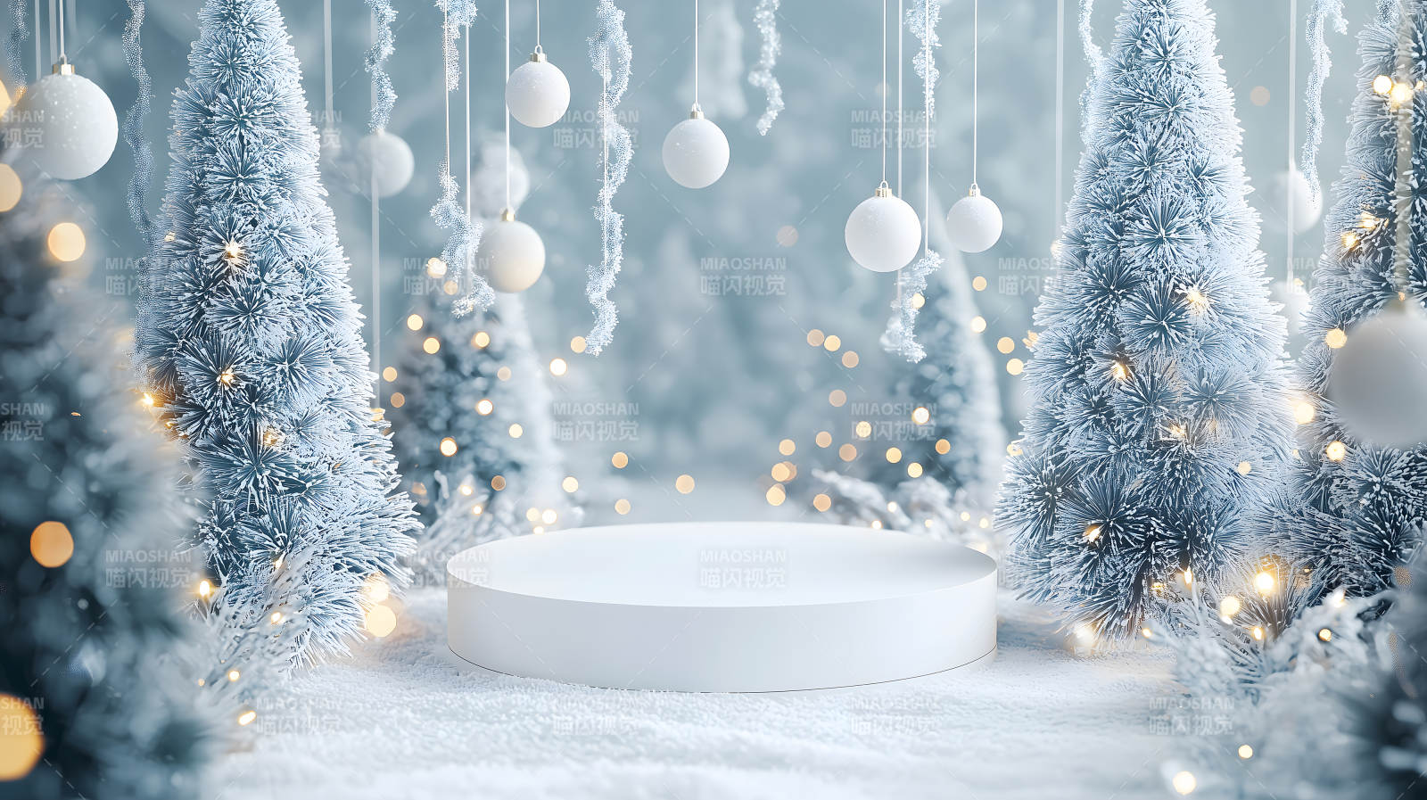 冬日雪花浪漫展台图片