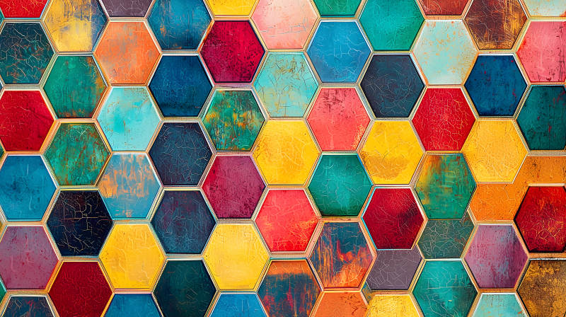 绚丽六边形艺术墙面图片