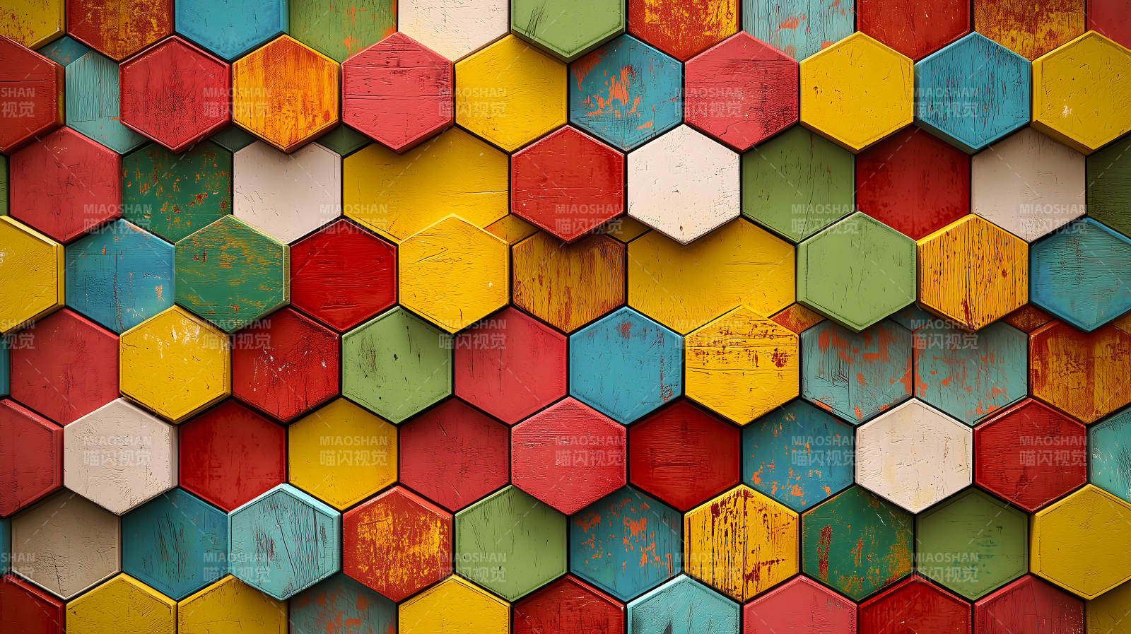 绚丽六边形艺术墙面图片