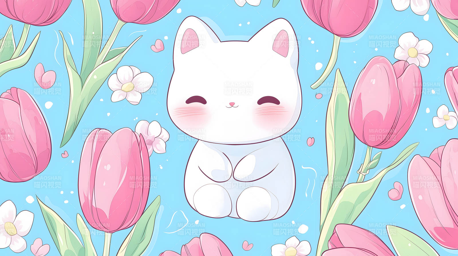 郁金香与萌猫的春日图片