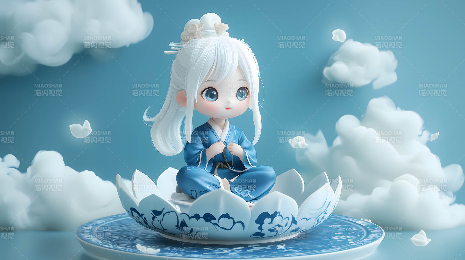 莲花座上的冥想手办图片