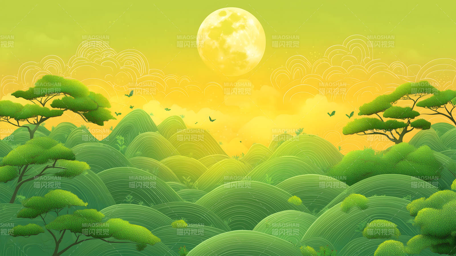 山间明月夜水墨山河月色图片