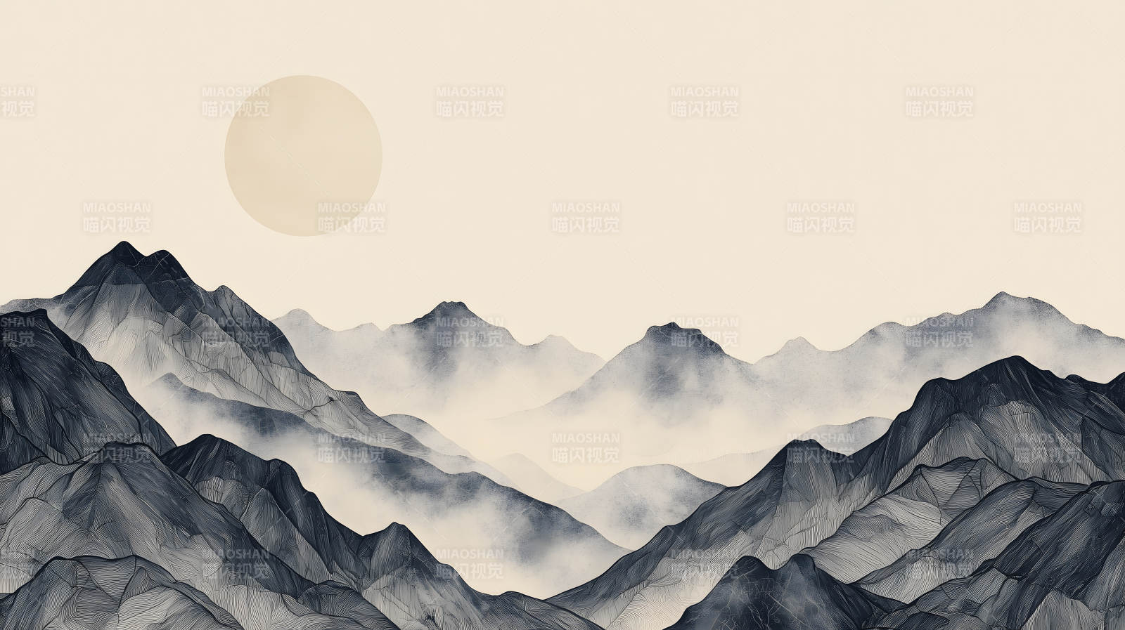 山间明月夜水墨山河月色图片