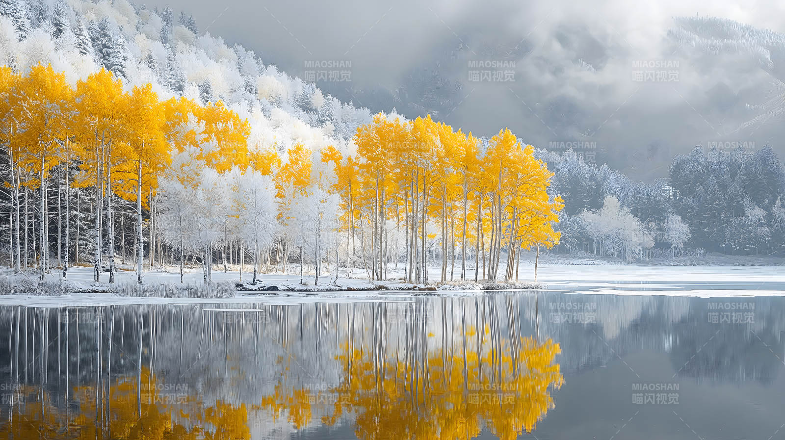 雾凇秋色湖光山色图片