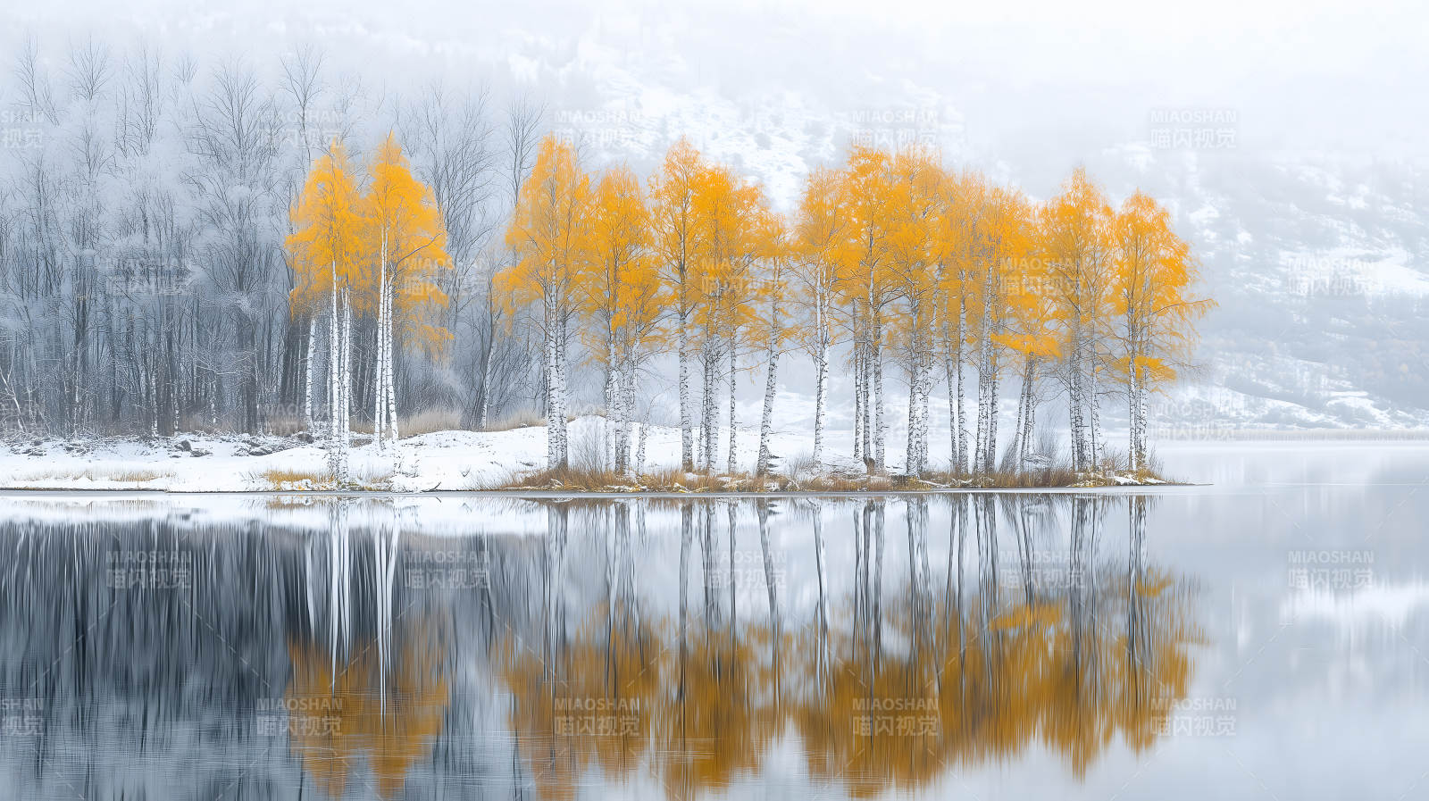 雾凇秋色湖光山色图片