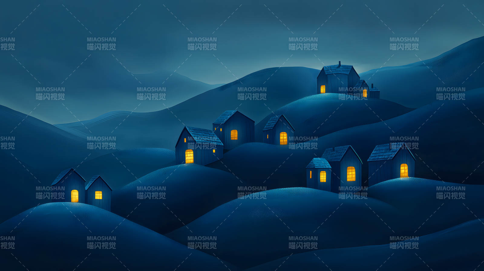 月夜下的童话村落图片