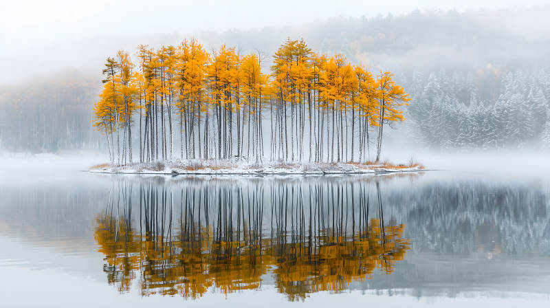 雾凇秋色湖光山色图片
