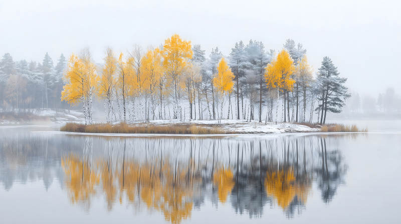 雾凇秋色湖光山色图片