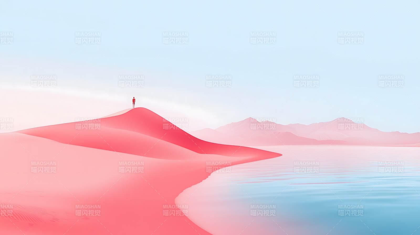 粉色沙丘的孤独旅人图片