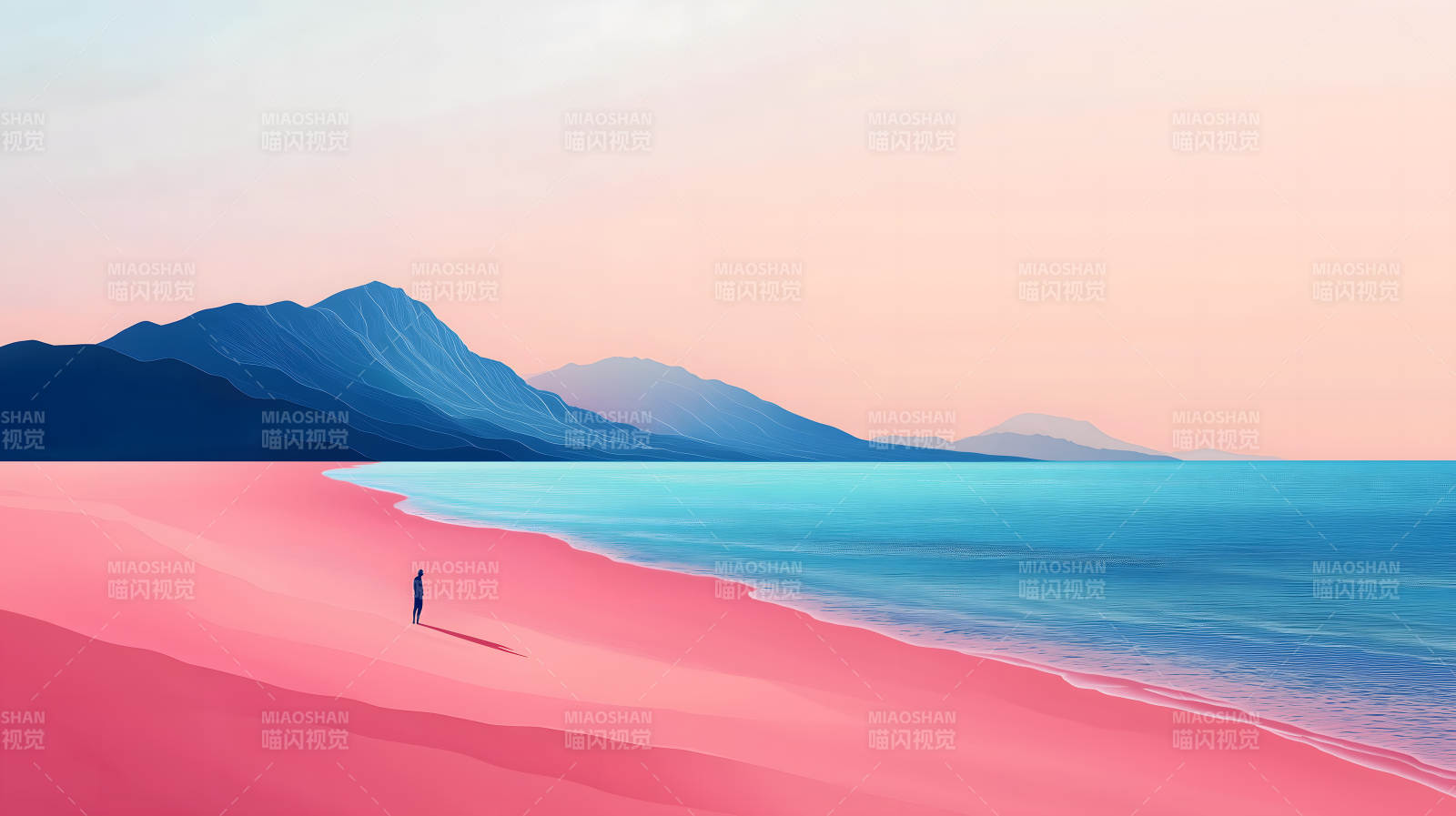 粉色沙丘的孤独旅人图片