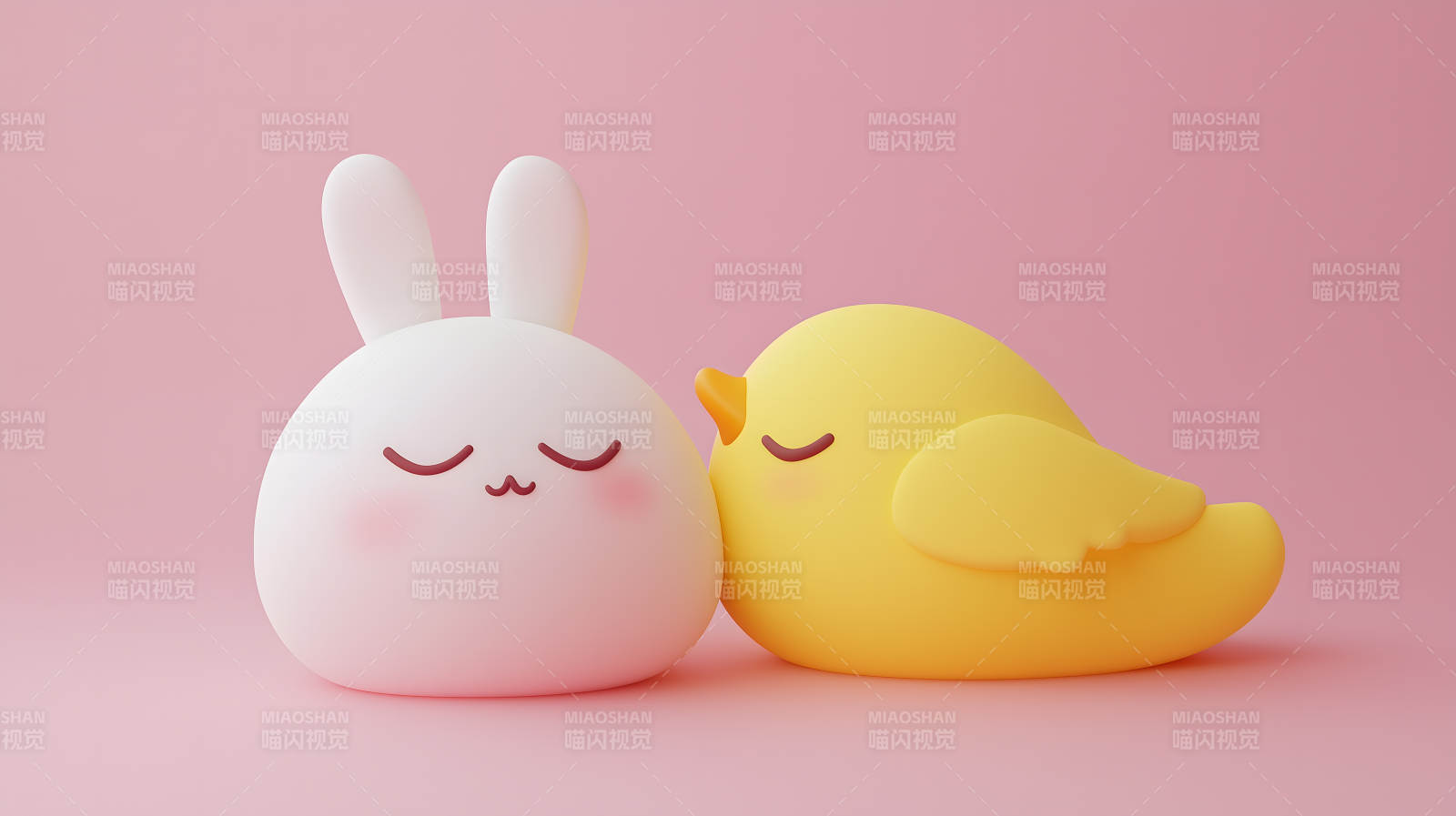 小鸭与兔子的甜蜜梦境图片