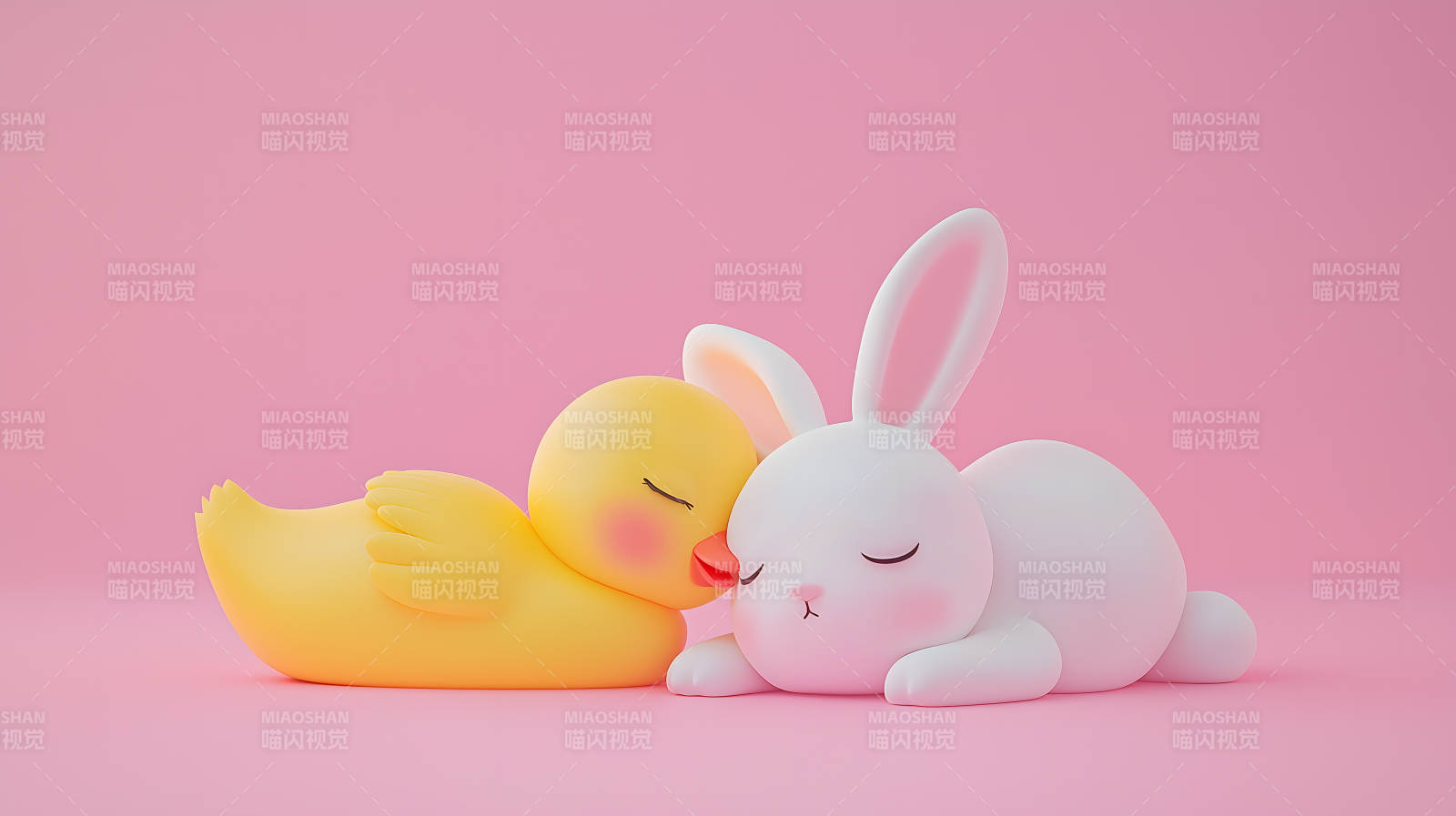 小鸭与兔子的甜蜜梦境图片