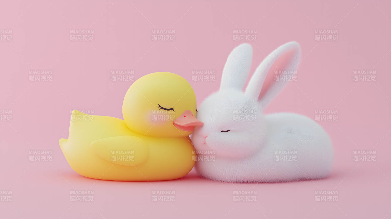 小鸭与兔子的甜蜜梦境图片