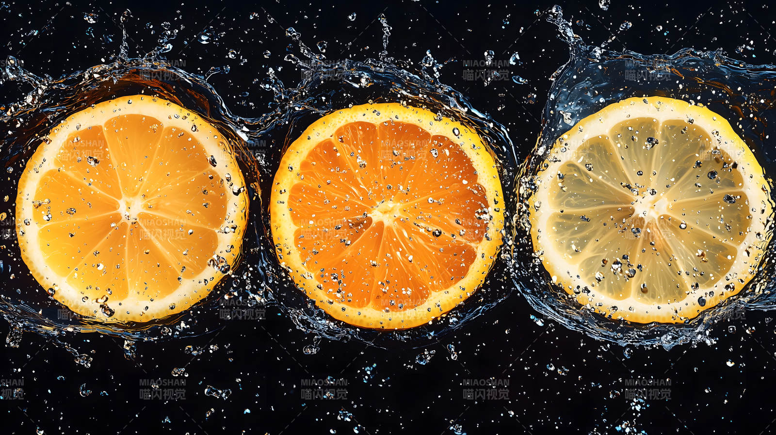 柠檬在水中飞溅的清爽图片