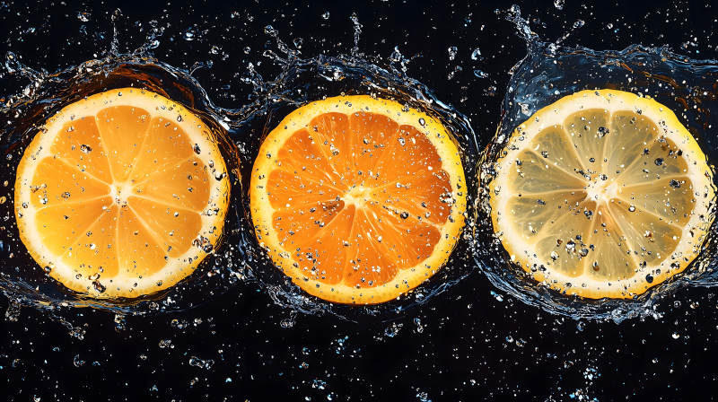 柠檬在水中飞溅的清爽图片