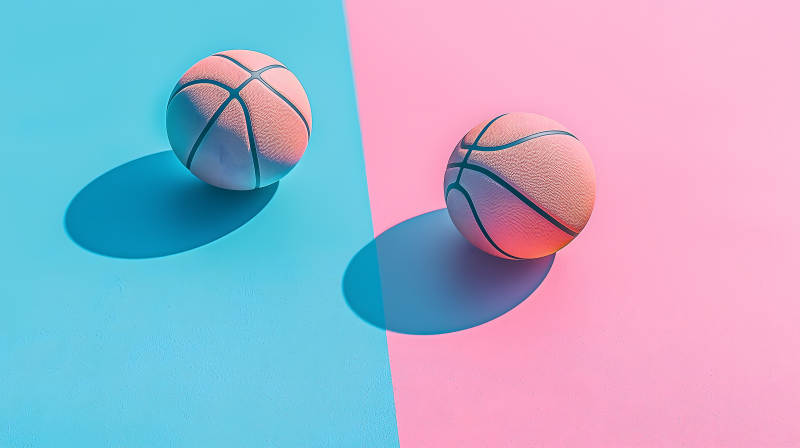 撞色背景下的篮球艺术图片