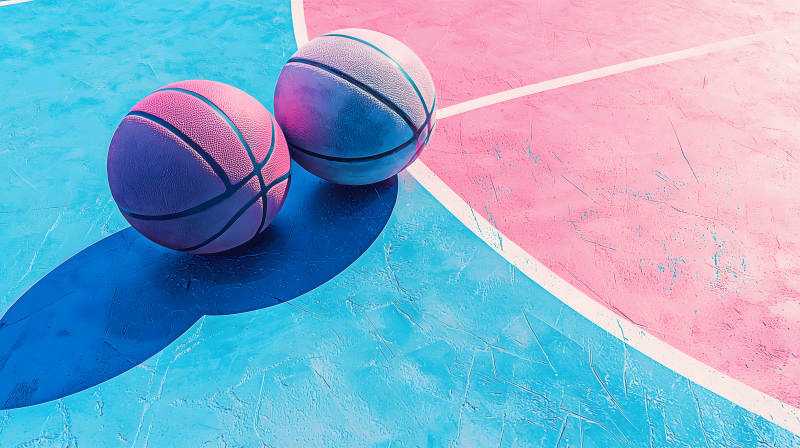 撞色背景下的篮球艺术图片