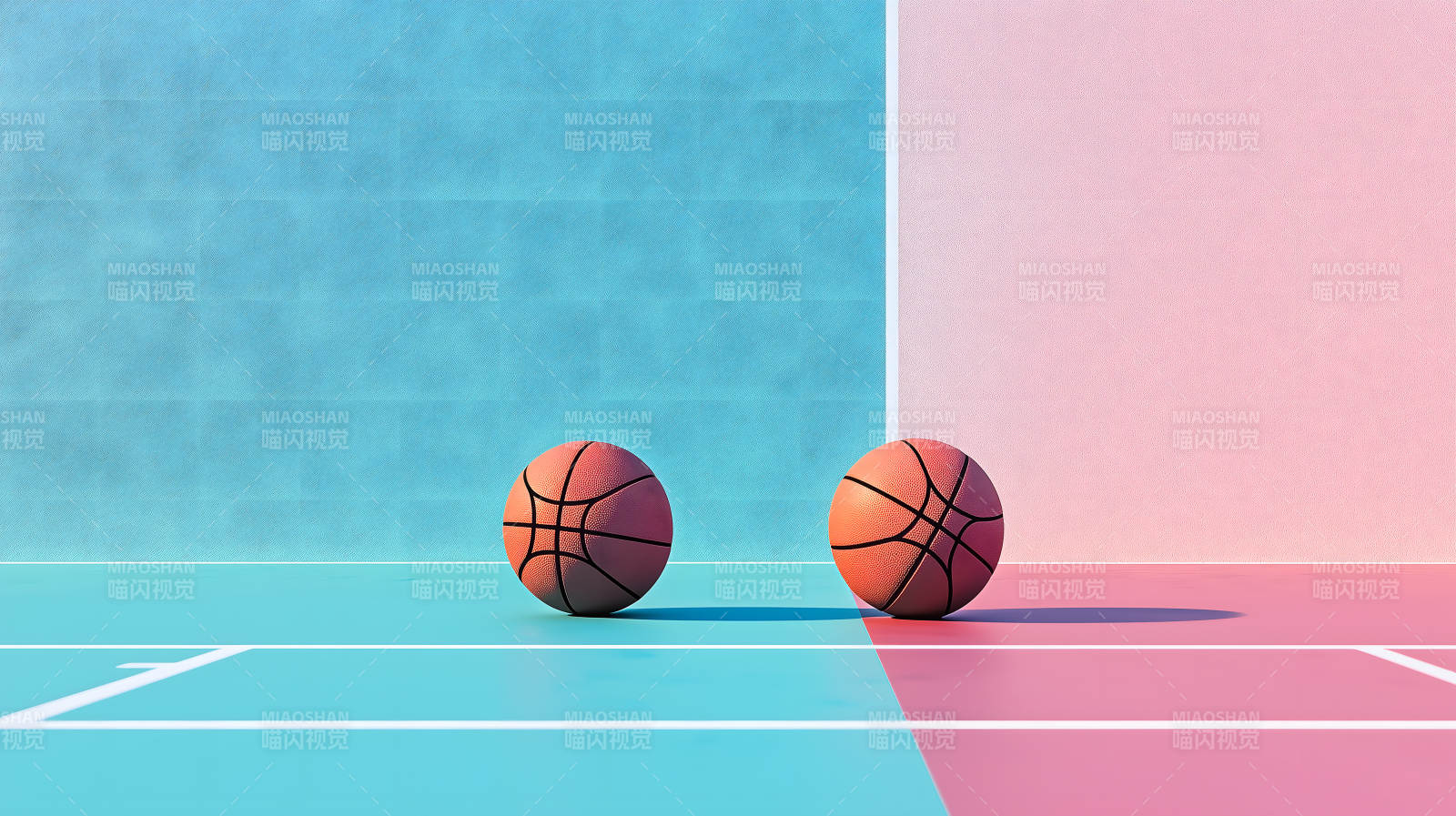 撞色背景下的篮球艺术图片