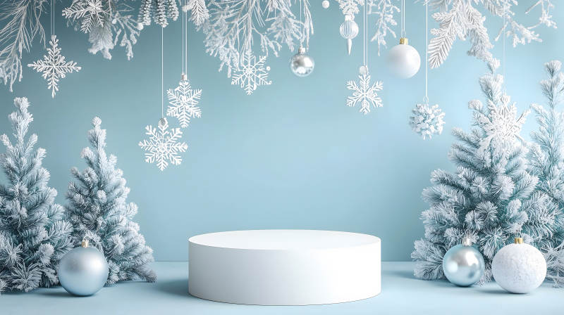 冬日雪花浪漫展台图片