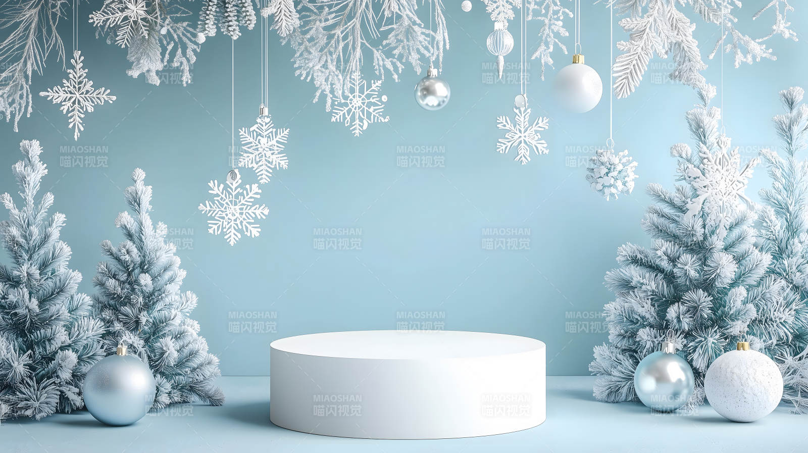 冬日雪花浪漫展台图片