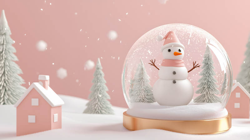 粉色梦幻圣诞雪景图片