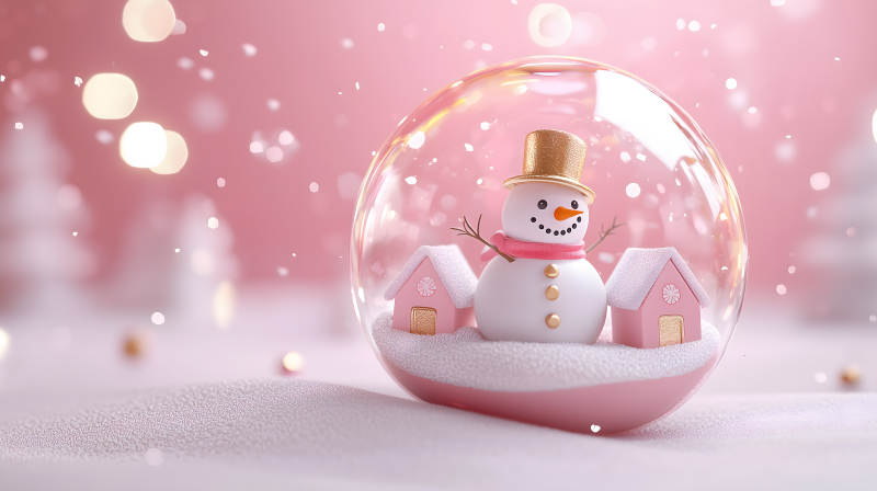 粉色梦幻圣诞雪景图片