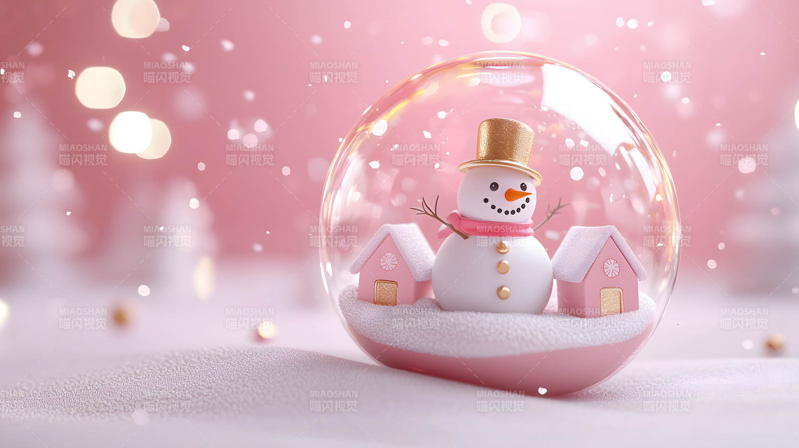 粉色梦幻圣诞雪景图片