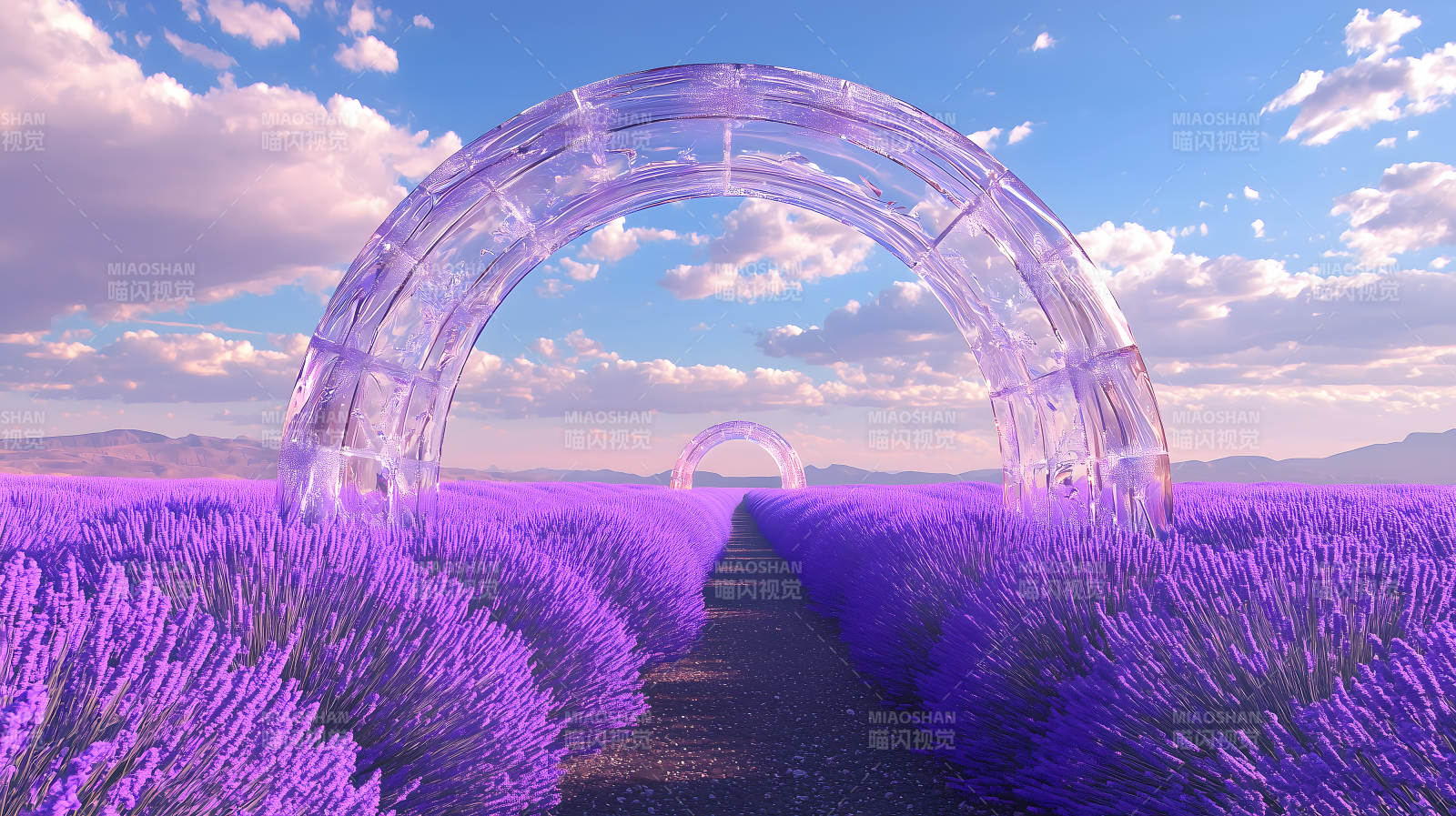薰衣草田间的梦幻之门图片