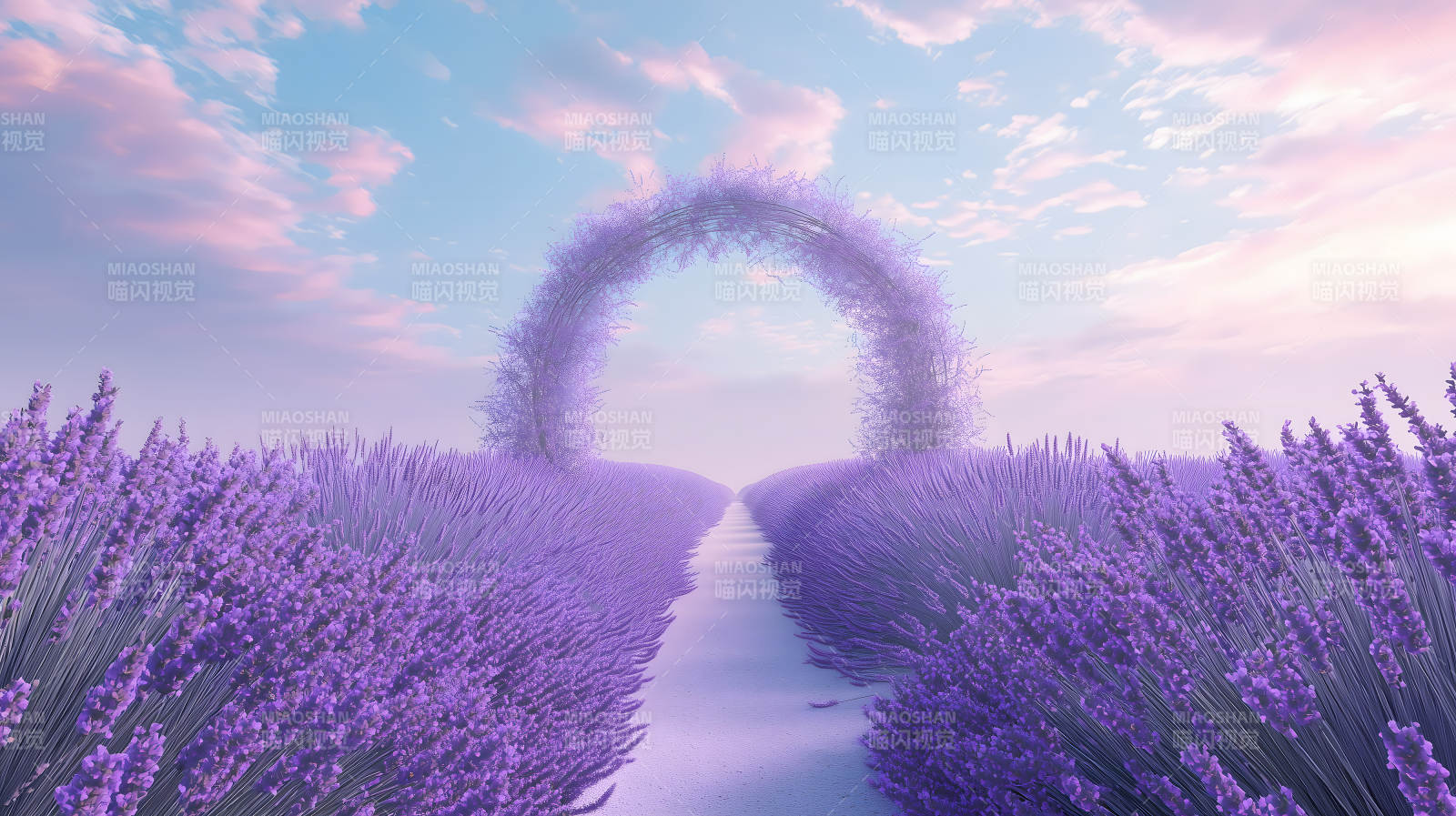 薰衣草田间的梦幻之门图片