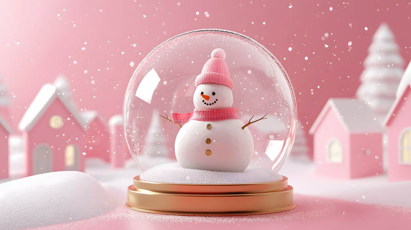 粉色梦幻圣诞雪景图片