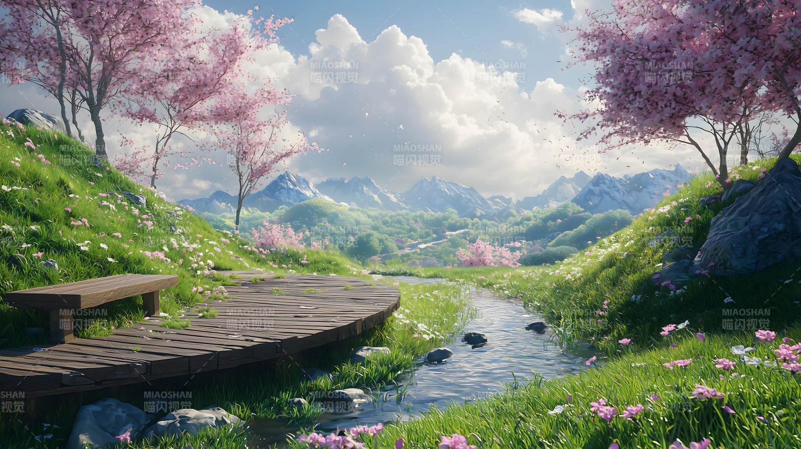 樱花烂漫的山间小径图片