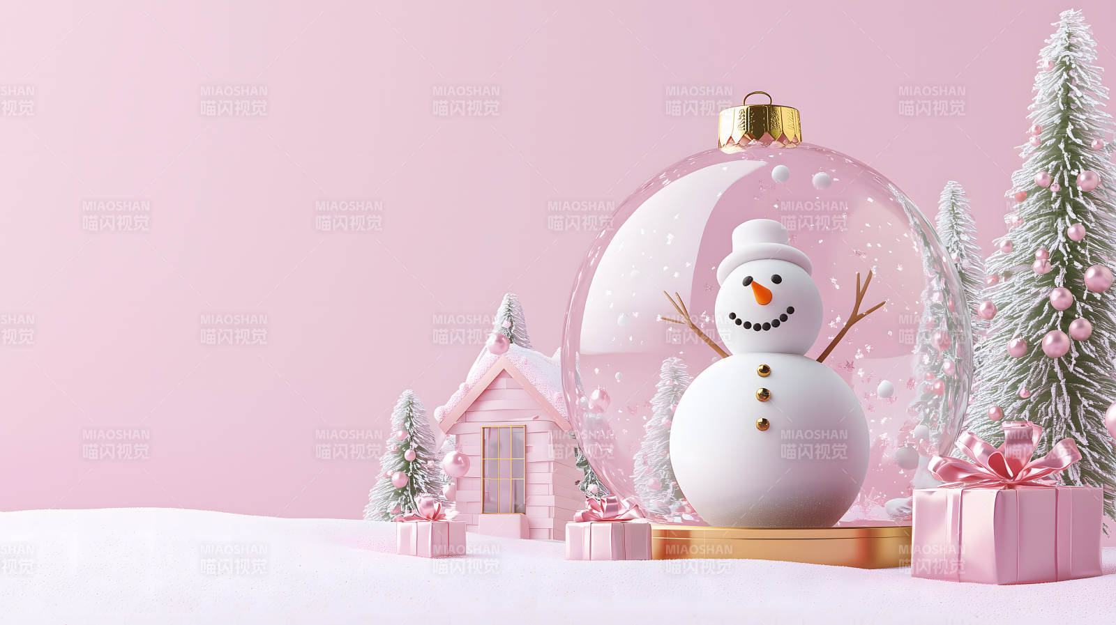 粉色梦幻圣诞雪景图片