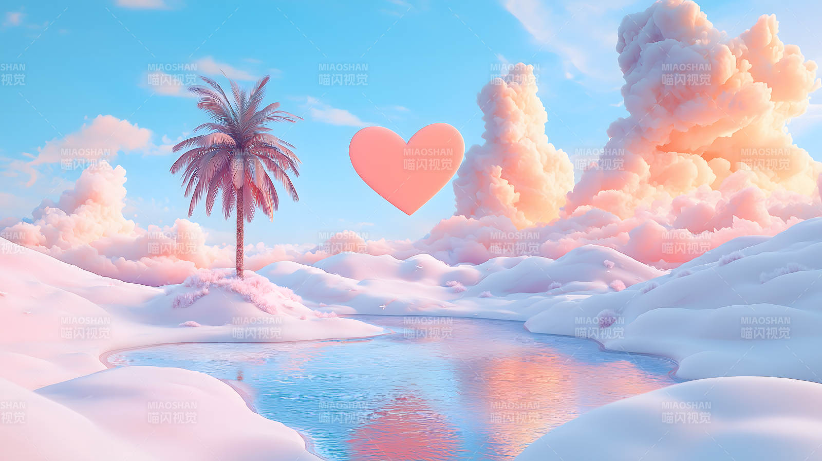 心形云朵的夏日梦境图片