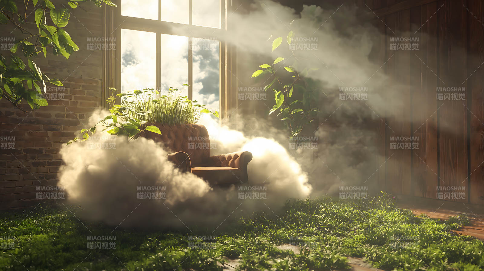 梦幻云雾中的复古沙发图片