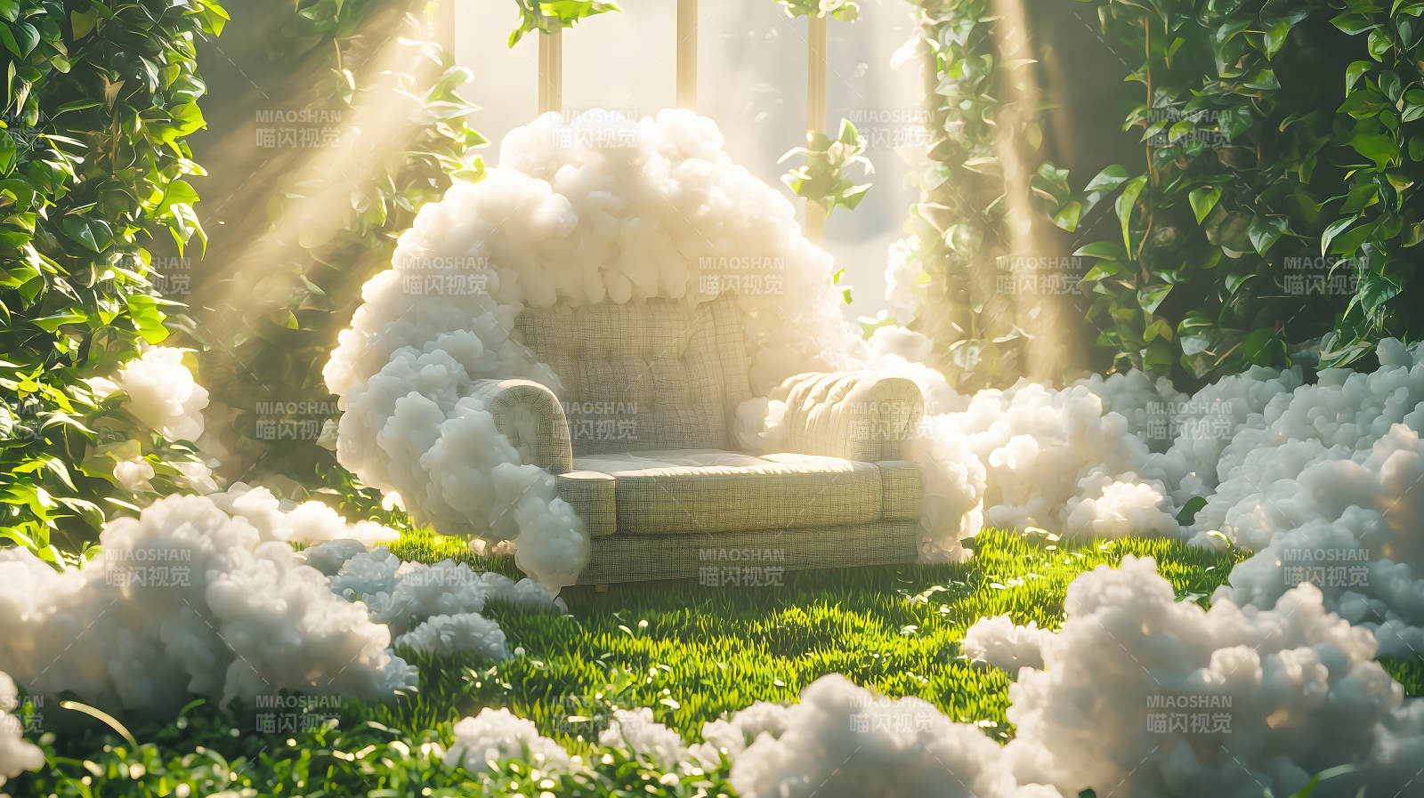梦幻云雾中的复古沙发图片