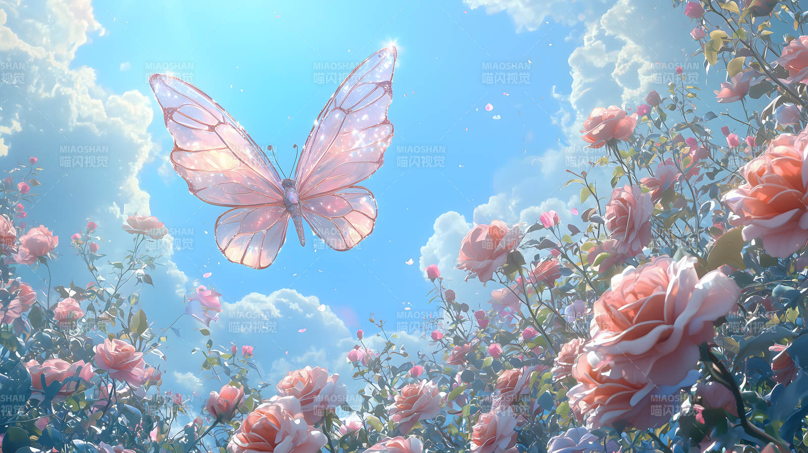 玫瑰园中的梦幻蝶舞图片