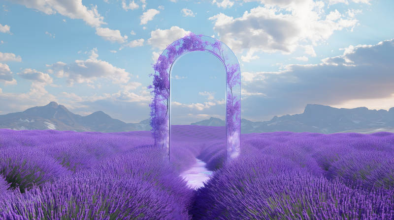 薰衣草田间的梦幻之门图片