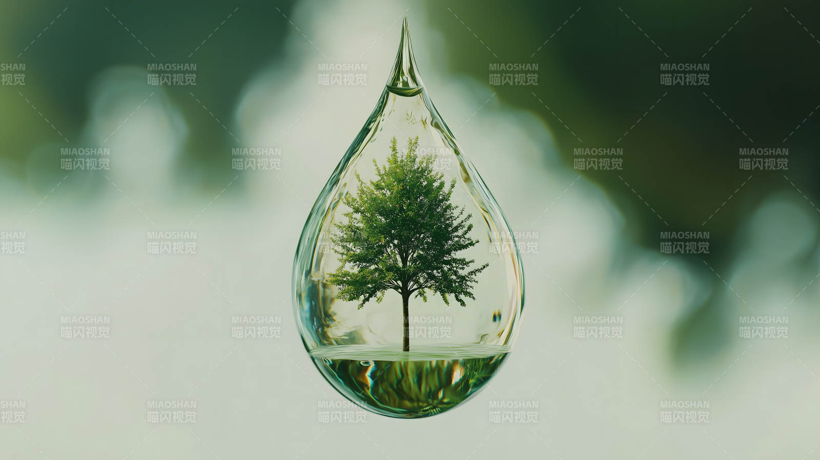 水滴中的绿色希望图片