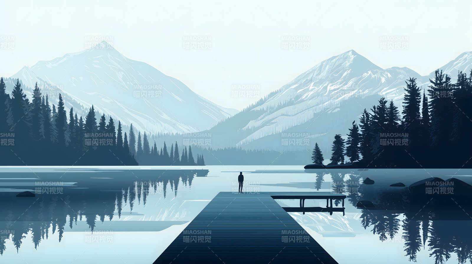 湖光山色中的孤寂身影图片