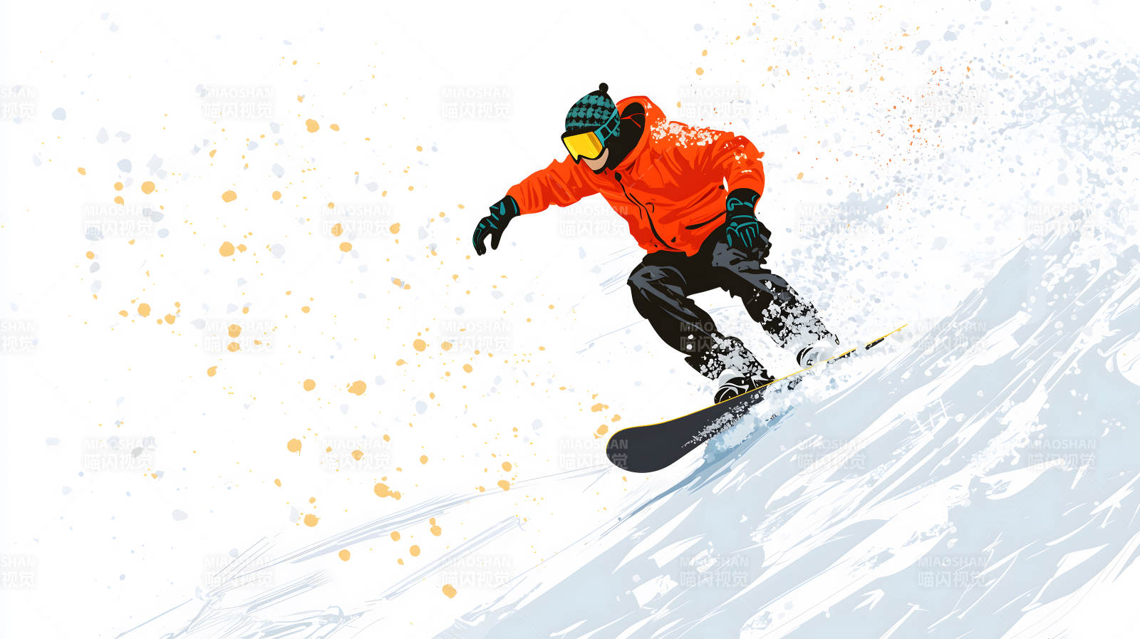 雪山飞驰的滑雪少年图片