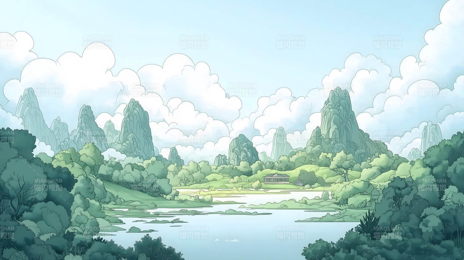 水墨山水间的宁静致远图片