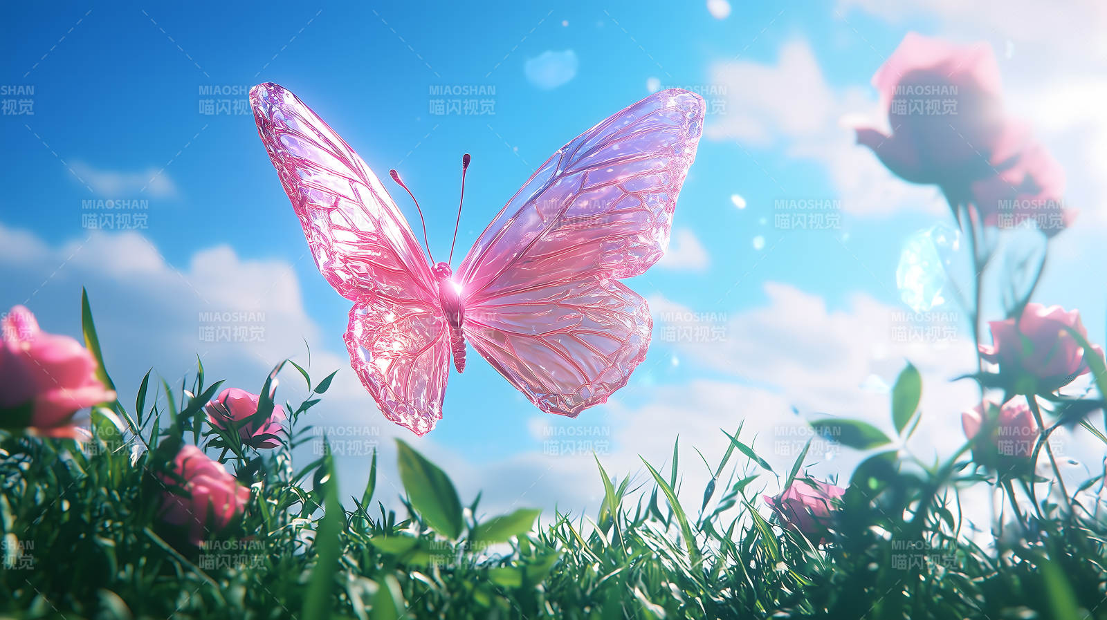 玫瑰园中的梦幻蝶舞图片