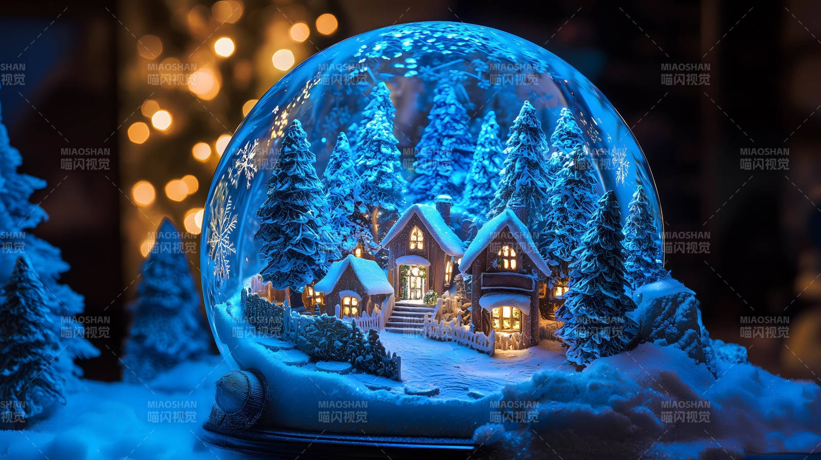 冬日水晶球中的童话小屋图片
