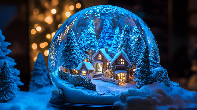 冬日水晶球中的童话小屋图片